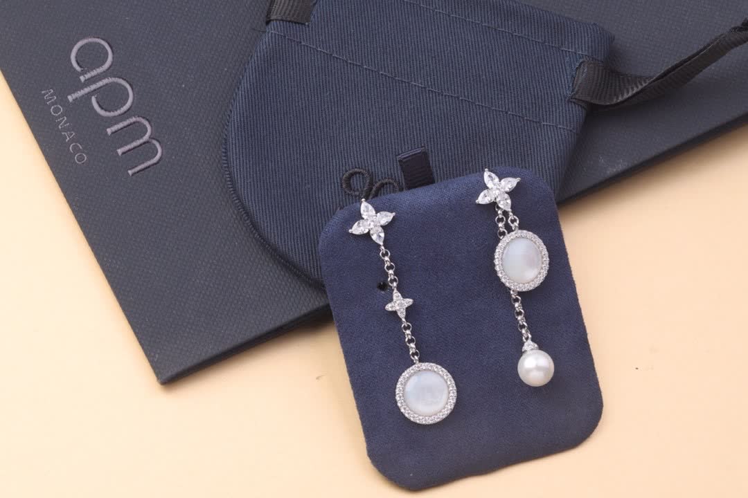 APM Monaco Moonstone and Pearl Earrings